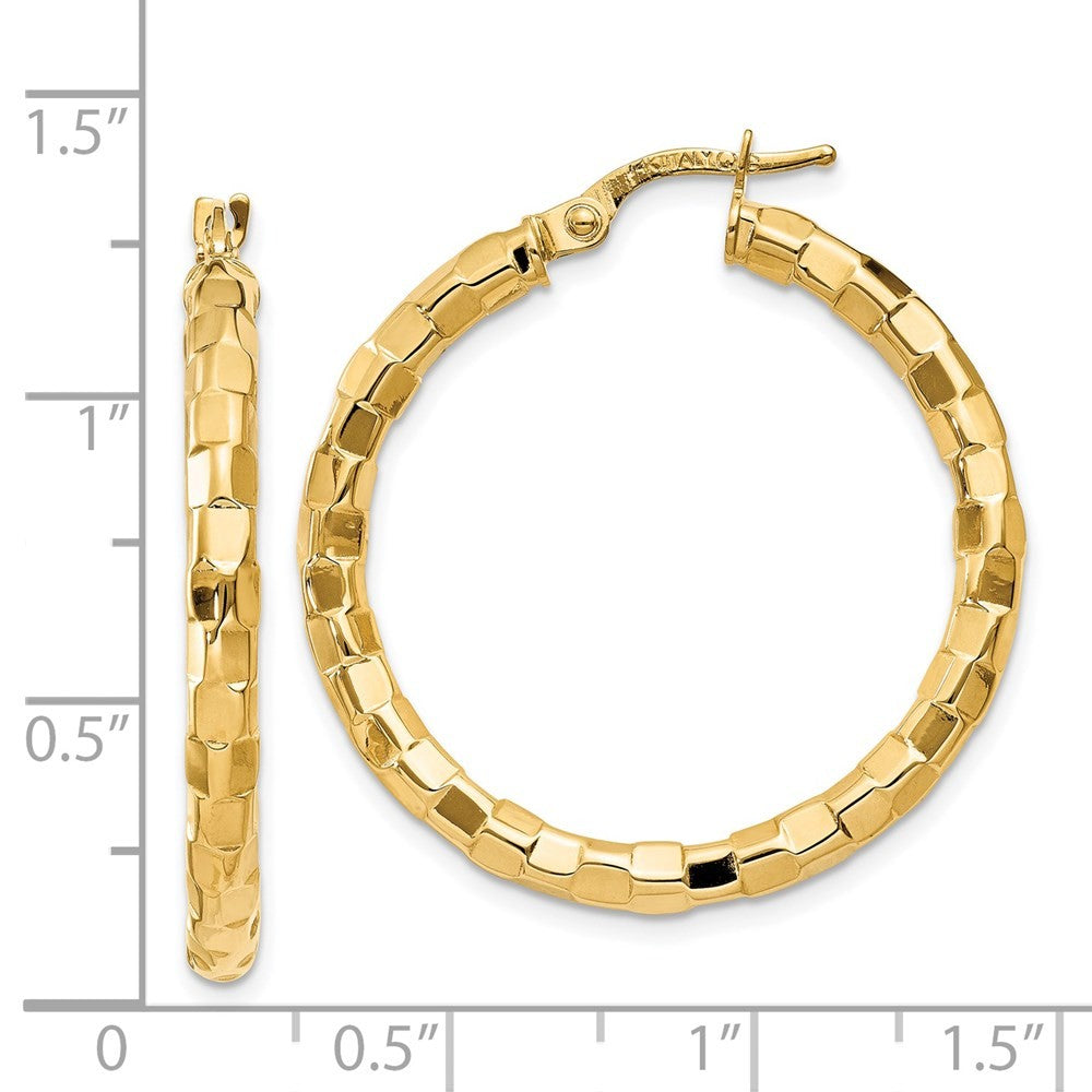 14k Yellow Gold Polished/Textured Hoop Earring