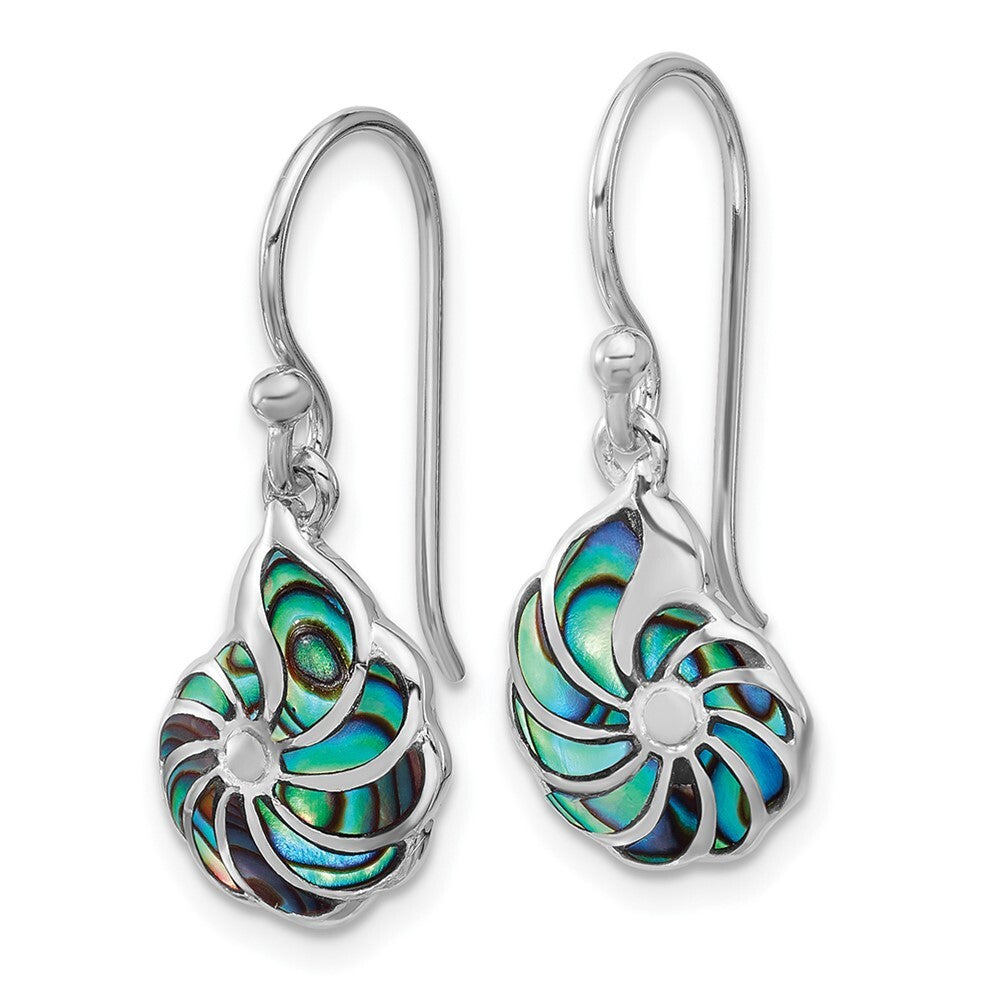 Sterling Silver Rh-plated Polished Abalone Swirl Shell Dangle Earrings