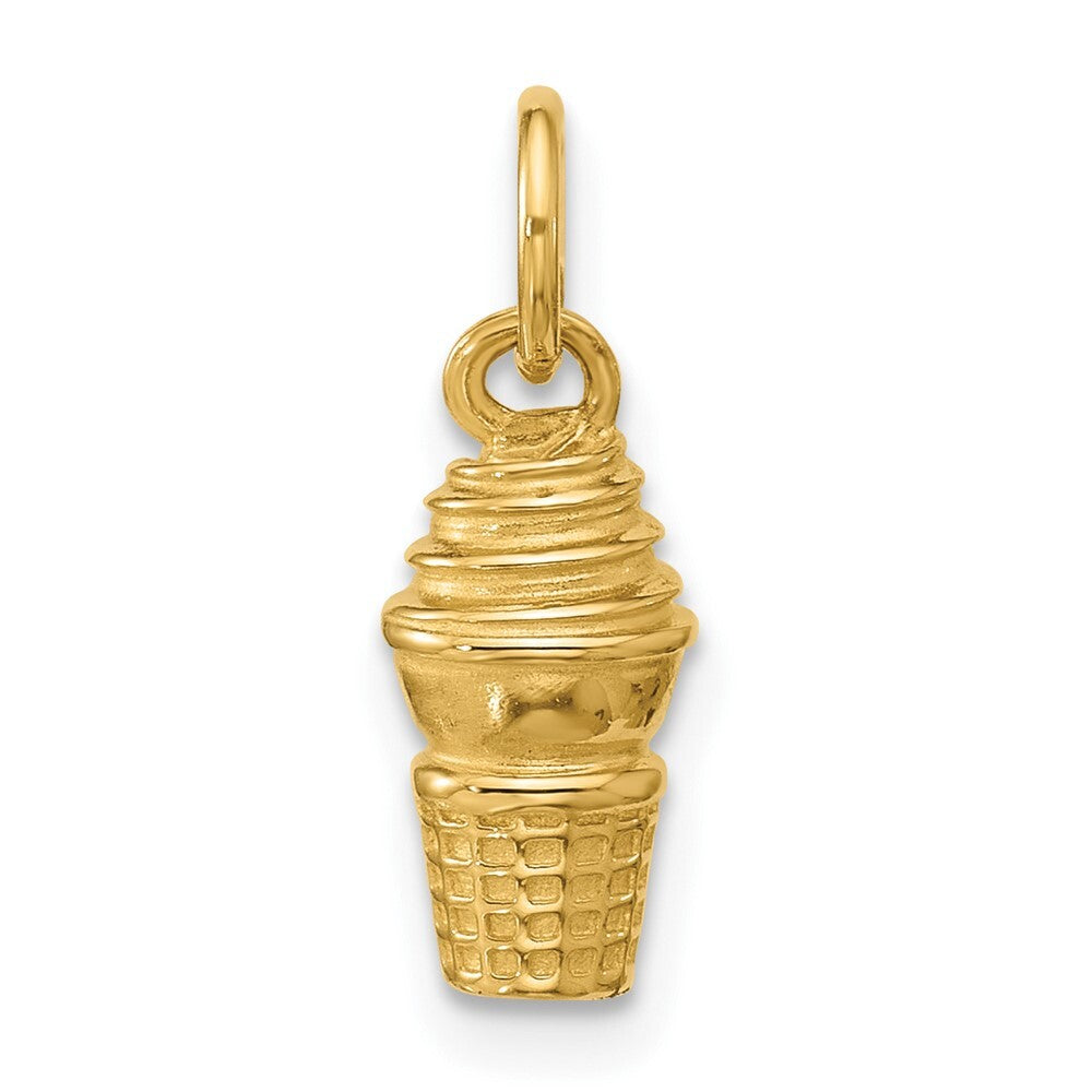 14k Yellow Gold Swirl Ice Cream Cone Charm Pendant for Women