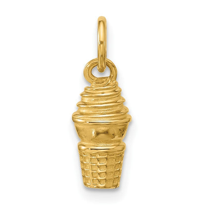 14k Yellow Gold Swirl Ice Cream Cone Charm Pendant for Women