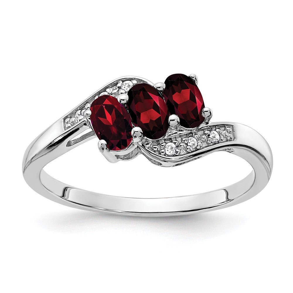 Sterling Silver Rhodium-plated Garnet and Diamond Ring Size 7