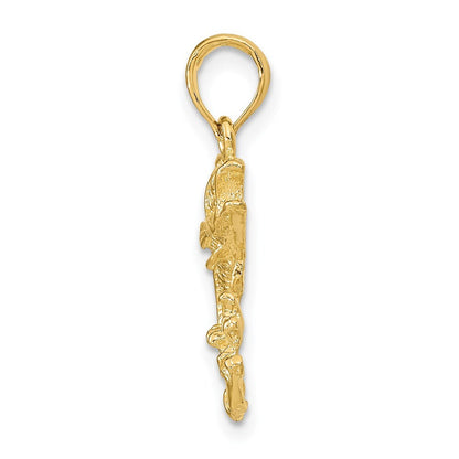 14k Yellow Gold Polished Bass Fish Pendant for Women