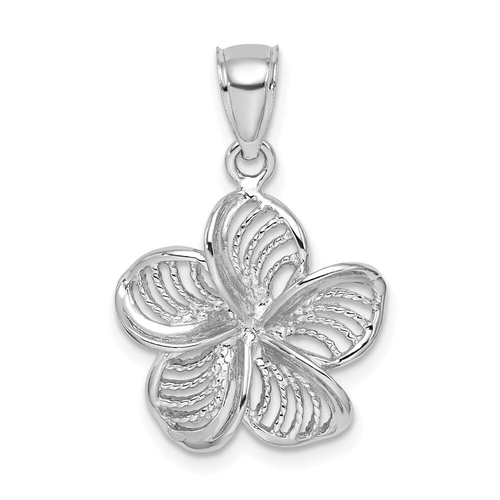 14k White Gold Beaded and Polished Plumeria Flower Charm Pendant for Women