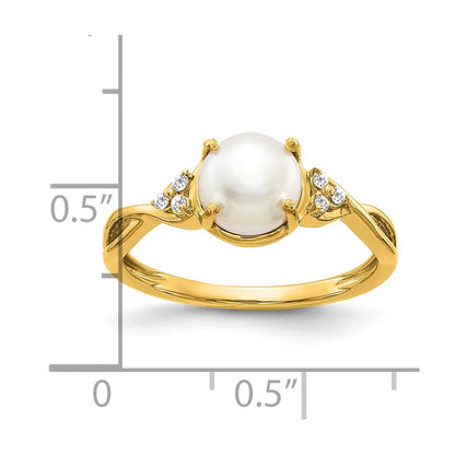 14K Yellow Gold FWC Pearl and Diamond Ring Size 7