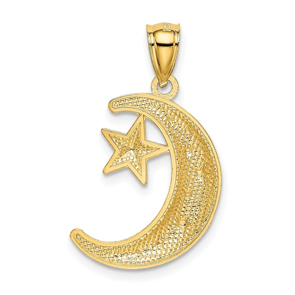 14k Yellow Gold Gold Polished and Textured Moon and Stars Pendant for Women