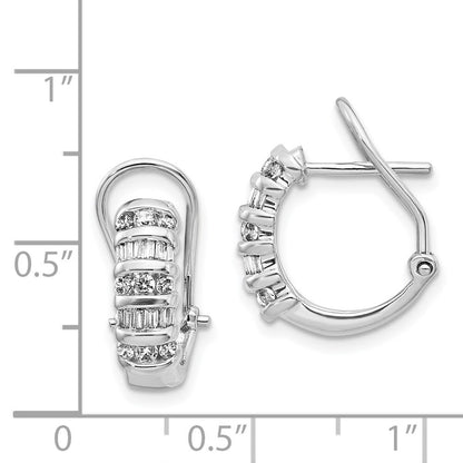 14k White Gold Diamond Omega Back Hoop Earrings