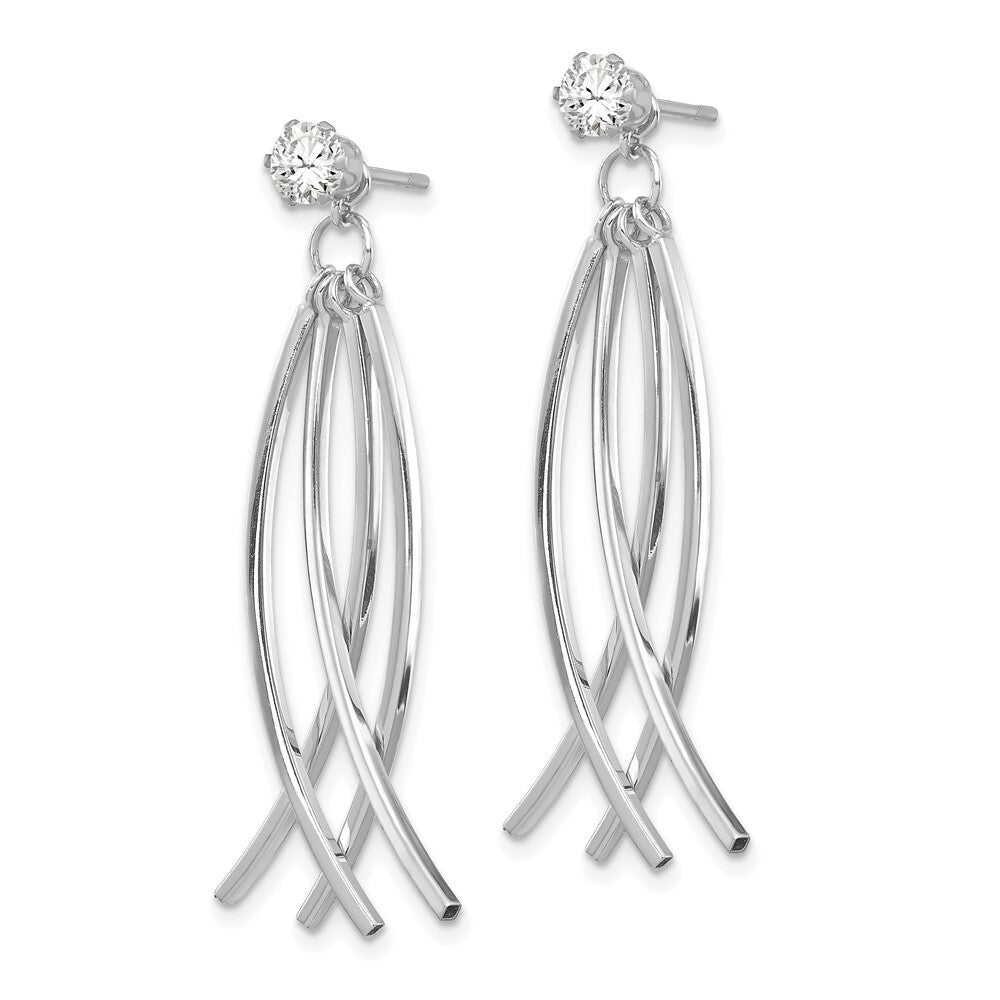 14k White Gold Curved Dangles with Cubic Zirconia Stud Earring Jackets