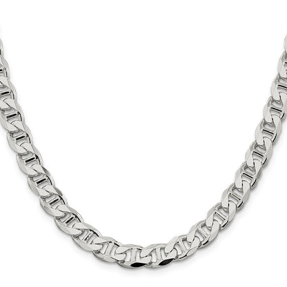 Sterling Silver 8.25mm Diamond-Cut Flat Anchor Curb Chain Necklace