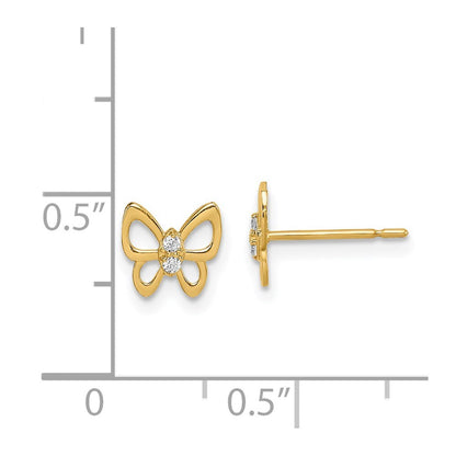 14k Yellow Gold Butterfly Cubic Zirconia Stud Earrings Gift for Women