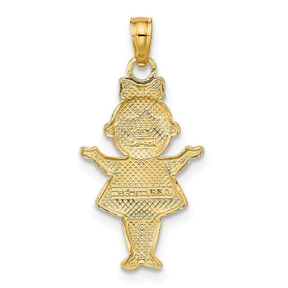 14k Yellow Gold Textured Rhodium Girl Charm Pendant for Women