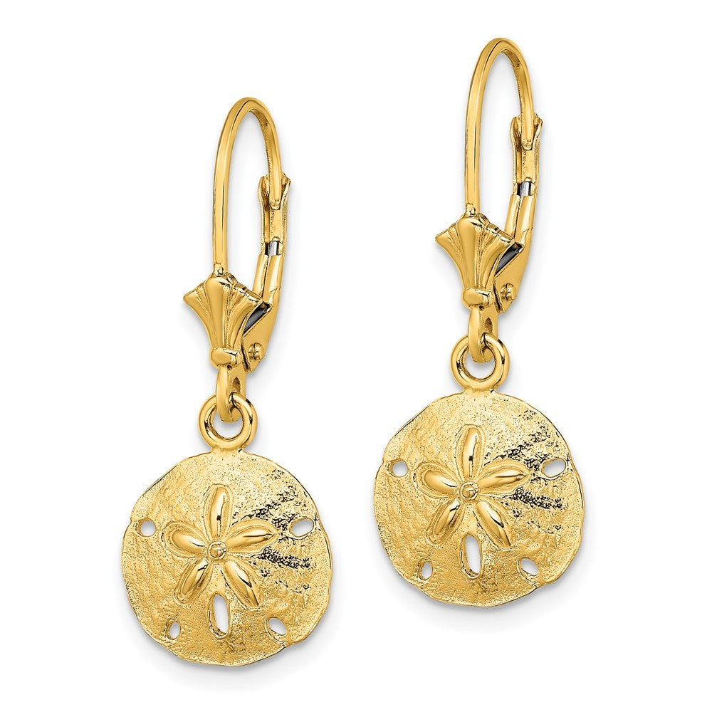 14k Yellow Gold Polished Sand Dollar Drop Dangle Earrings