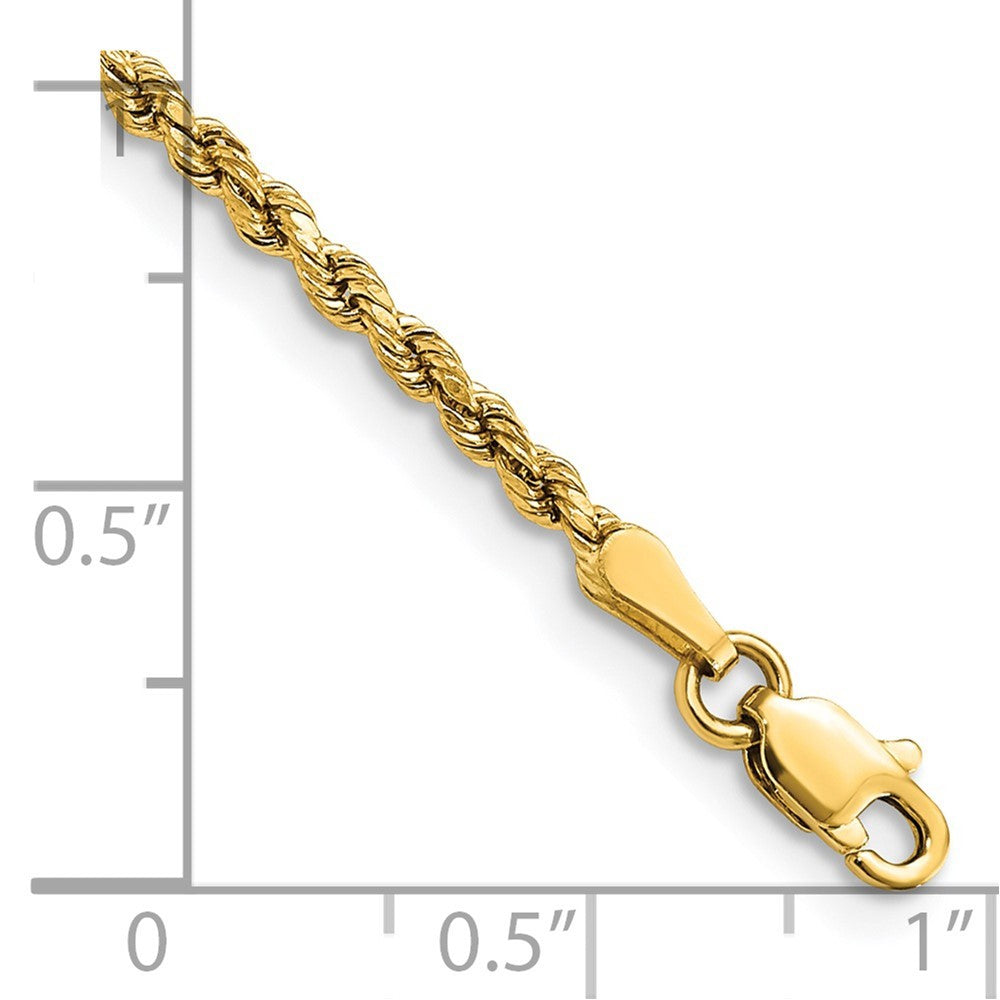 14k Yellow Gold 8 inch 2.25mm Semi Solid Diamond-cut Rope Chain Bracelet