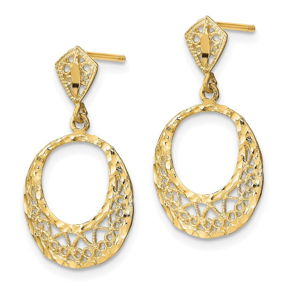 14k Yellow Gold Fancy Diamond-Cut Dangle Earrings Gift for Women