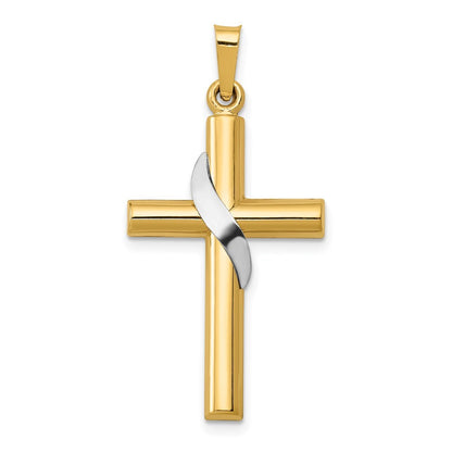 14k Two-tone Gold Hollow Cross Drape Charm Pendant for Women
