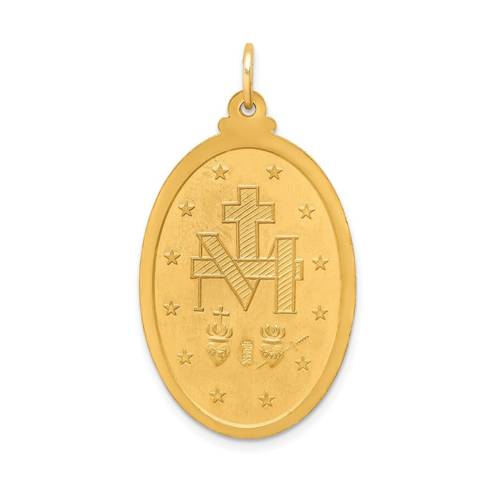 14k Yellow Gold Solid Polished Satin Large Oval Miraculous Medal