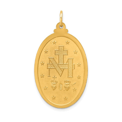 14k Yellow Gold Solid Polished Satin Large Oval Miraculous Medal