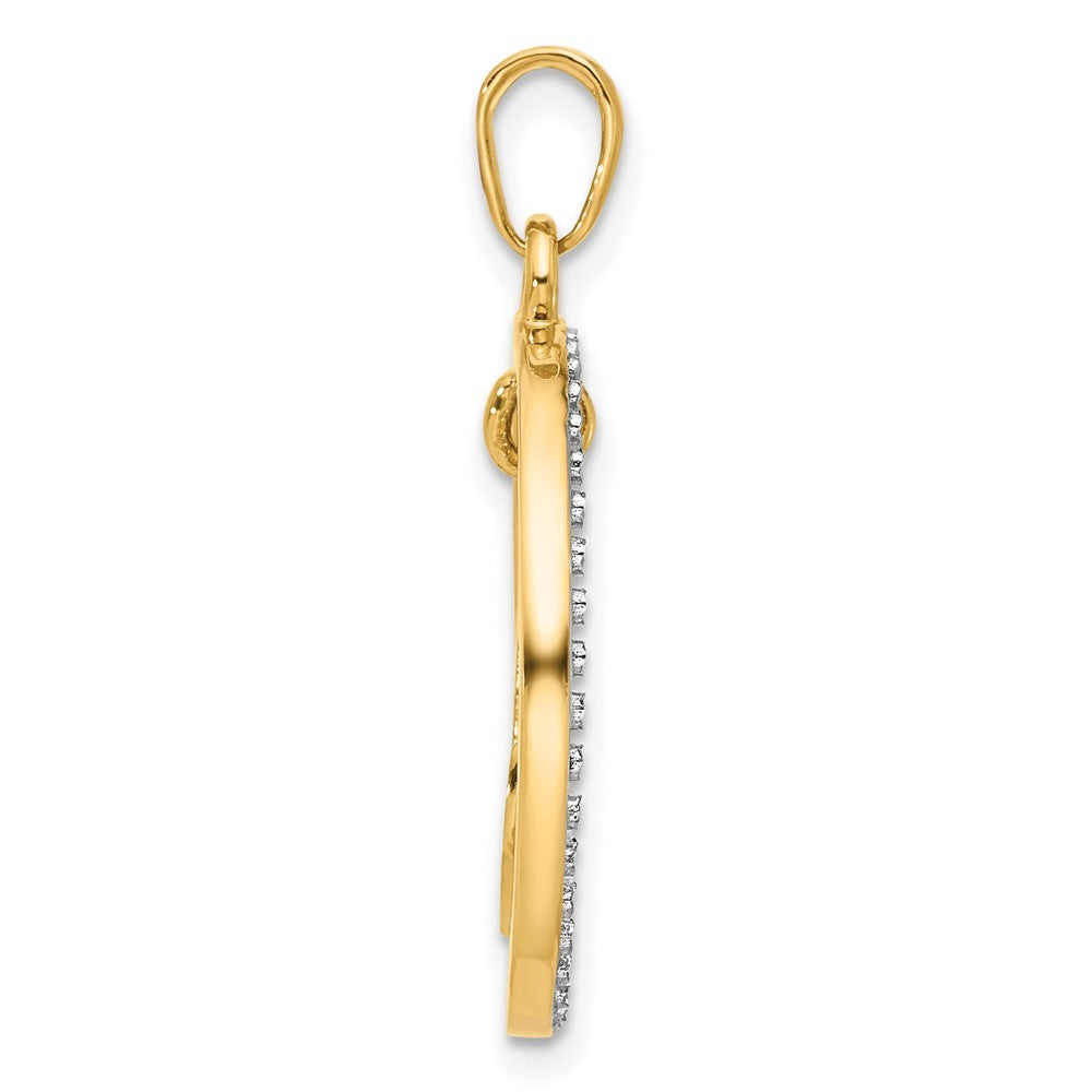14k Yellow Gold and White Rhodium Diamond-Cut Anchor Dangle in Circle Pendant