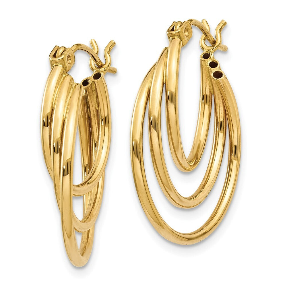 14k Yellow Gold Triple Hoop Earrings Gift for Women