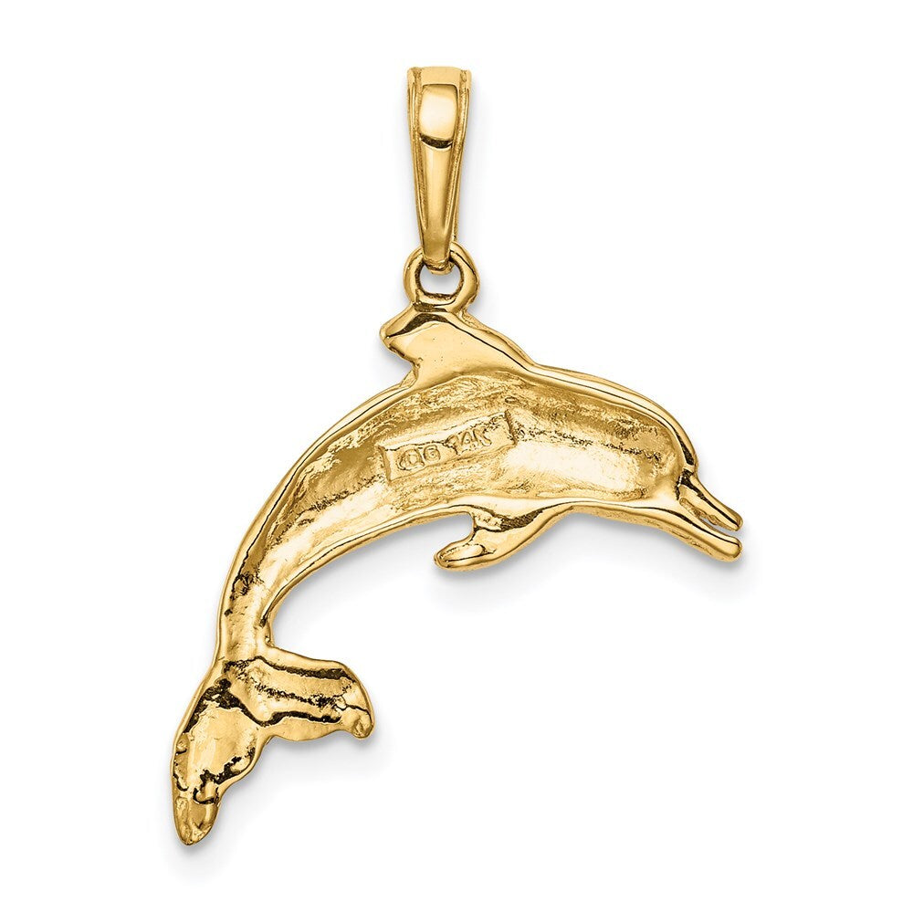 14k Yellow Gold Dolphin Swimming Pendant for Women