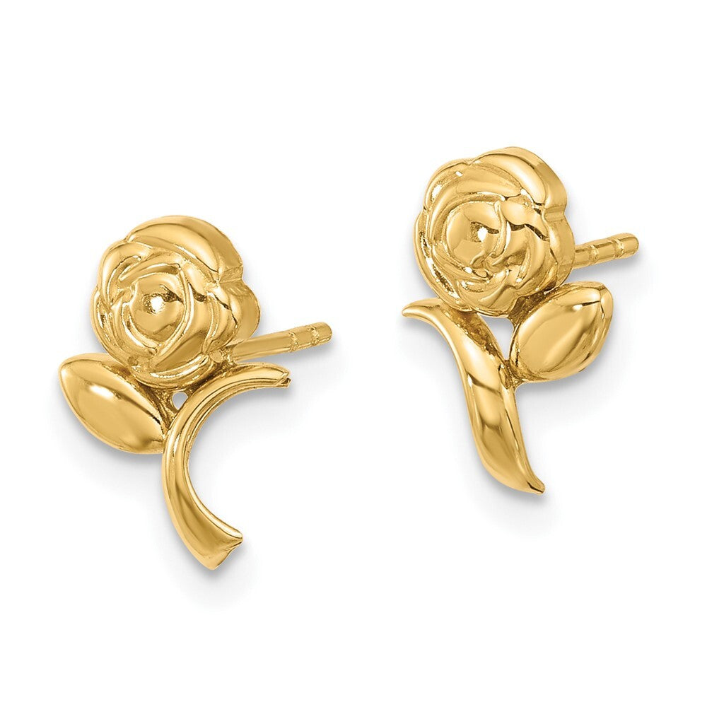 14k Yellow Gold Polished Rose Stud Earrings Gift for Women