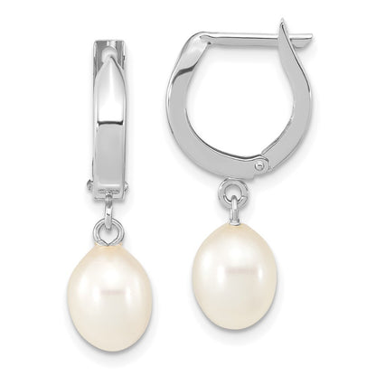 14k Gold 6-7mm Teardrop Freshwater Cultured Pearl Hoop Dangle Earrings