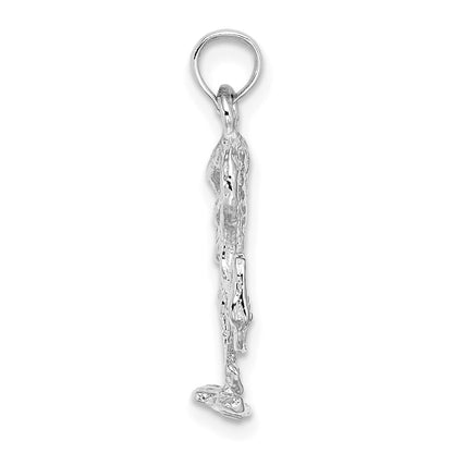 14k White Gold 3-D Textured Flamingo Charm Pendant for Women