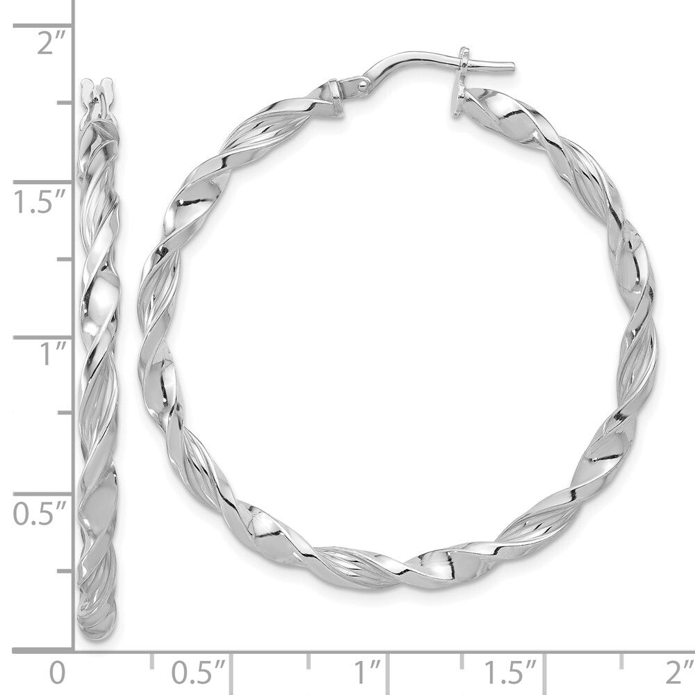 Sterling Silver Rhodium-plated Polished & Textured Twisted Hoop Earrings