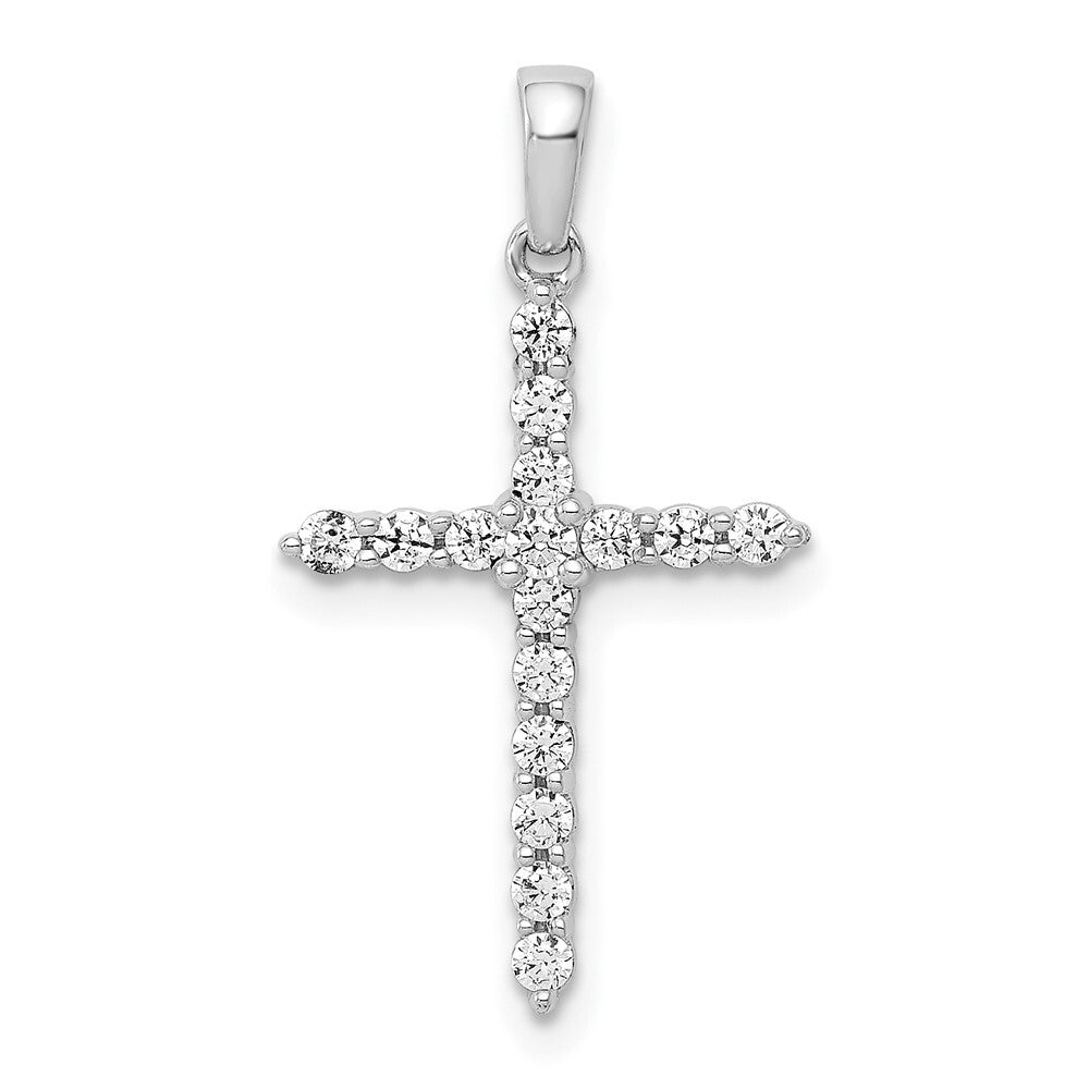 14k White Gold Polished 1/4ct. Diamond Cross Pendant for Women