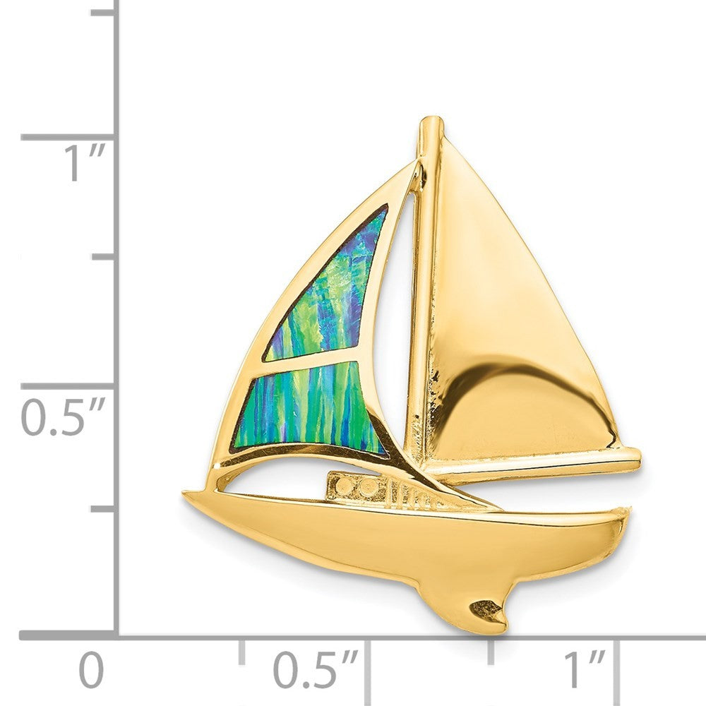 14k Yellow Gold Imitation Opal Sailboat Slide
