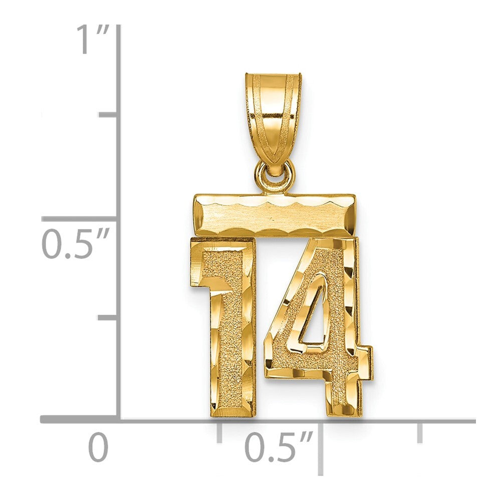 14k Yellow Gold Small Brushed Diamond-cut Number 14 Charm Pendant for Women