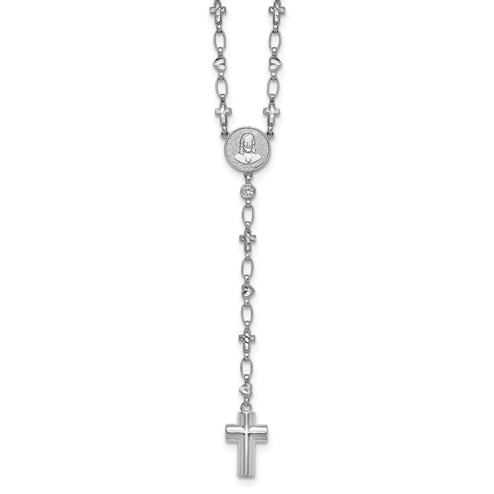 Sterling Silver Cubic Zirconia 28.5in Hrt/Cross Link Cross Ash Holder Necklace