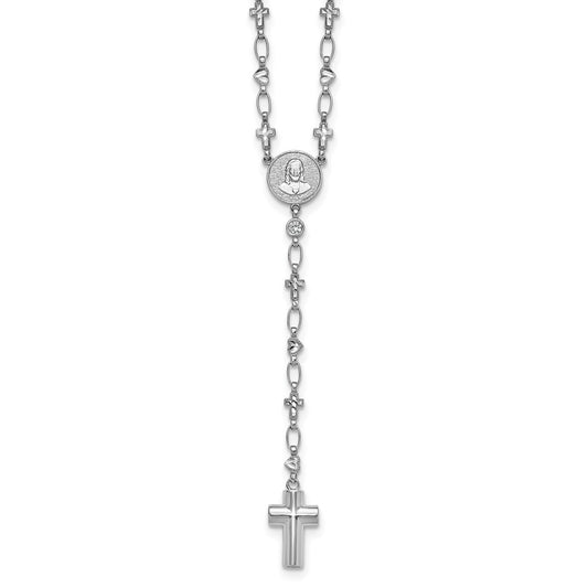 Sterling Silver Cubic Zirconia 28.5in Hrt/Cross Link Cross Ash Holder Necklace