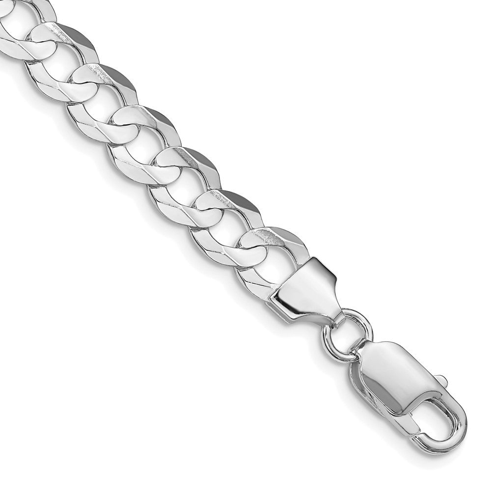 Sterling Silver Rhodium-plated 7.8mm Concave Beveled Curb Chain Bracelet