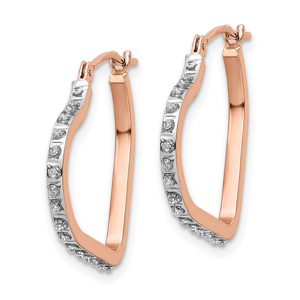 14k Rose Gold Diamond Fascination Heart Hoop Earrings