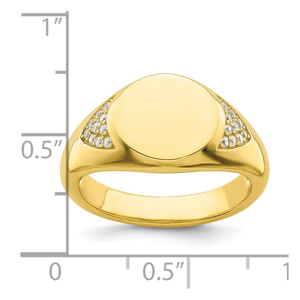 Sterling Silver CZ Gold-tone Signet Ring Size 6