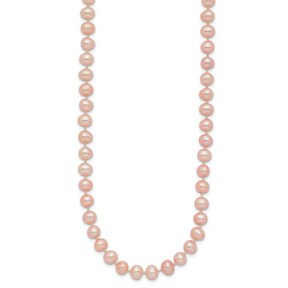 14k Yellow Gold 5-6mm Pink Near-Round Freshwater Cultured Pearl 18 inch Necklace