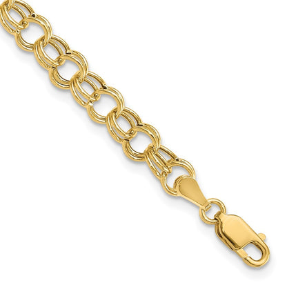14k Yellow Gold 6mm Hollow Double Link 8 inch Charm Bracelet