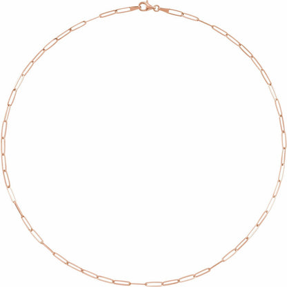 14k Rose Gold 2.6 mm Paperclip Chain 16" Chain Necklace Fine Gift for Women