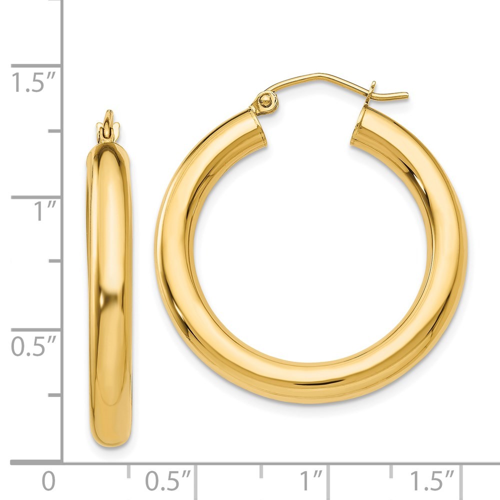 14k Yellow Gold Polished 4mm Tube Hoop Earrings