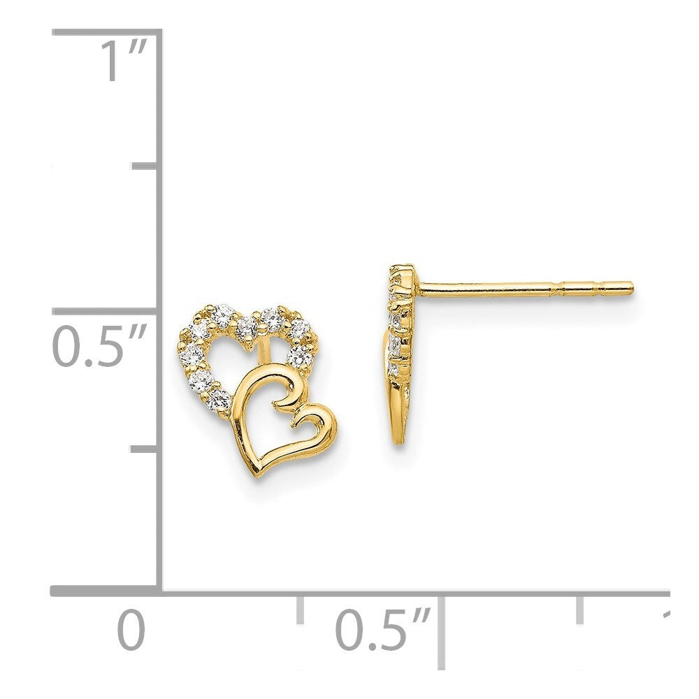 14k Yellow Gold Cubic Zirconia Double Heart Stud Earrings Gift for Women
