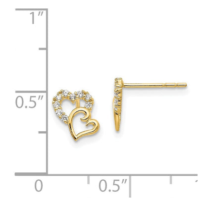 14k Yellow Gold Cubic Zirconia Double Heart Stud Earrings Gift for Women