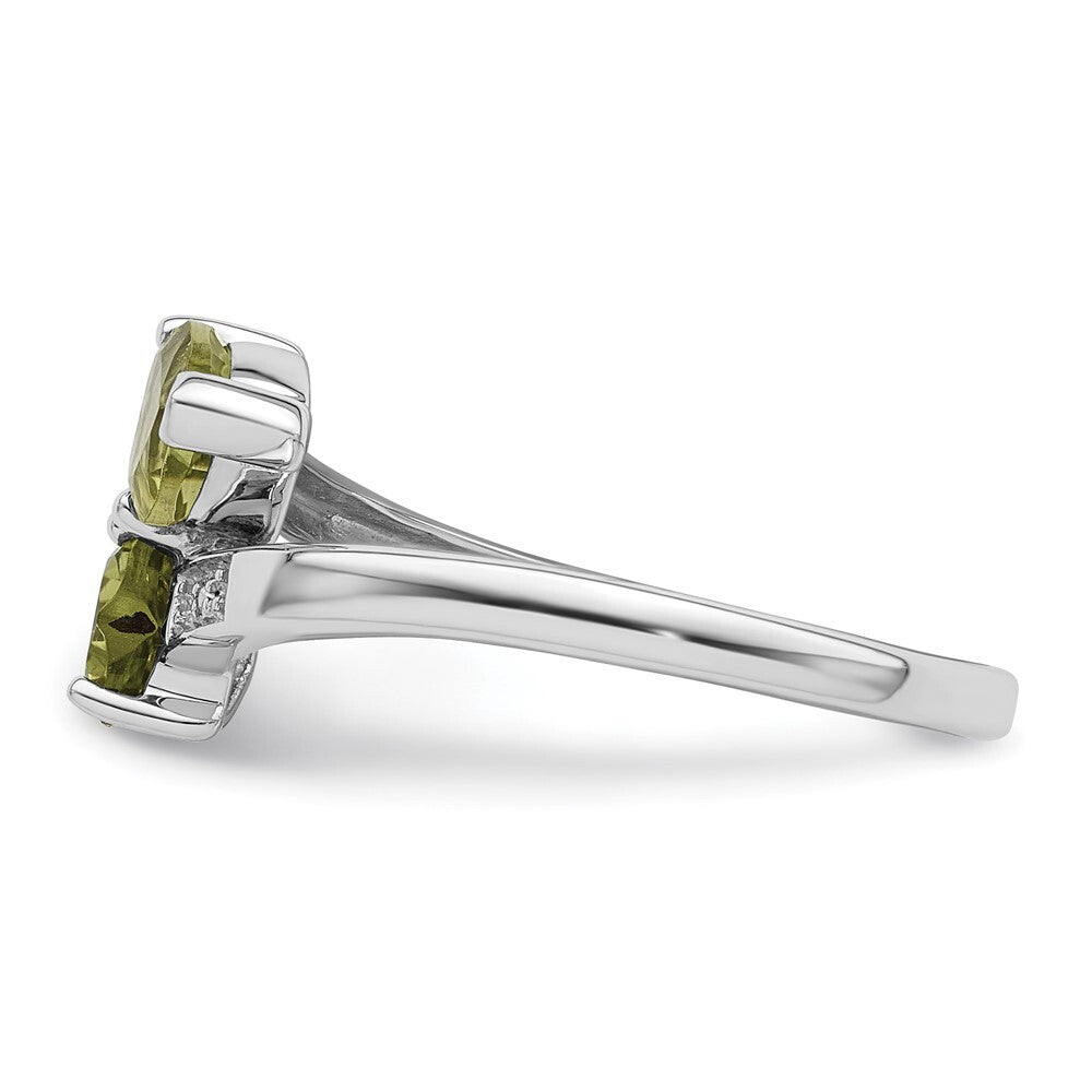 Sterling Silver Rhodium Peridot & Diamond Heart Ring Size 7