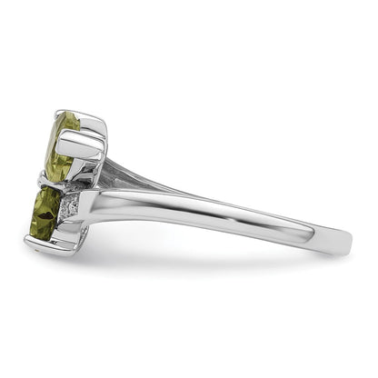 Sterling Silver Rhodium Peridot & Diamond Heart Ring Size 7