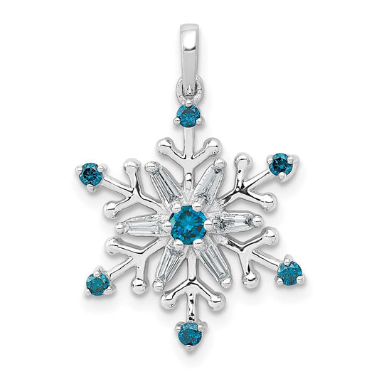 14k White Gold 1/4ct. Blue and White Diamond Snowflake Pendant for Women