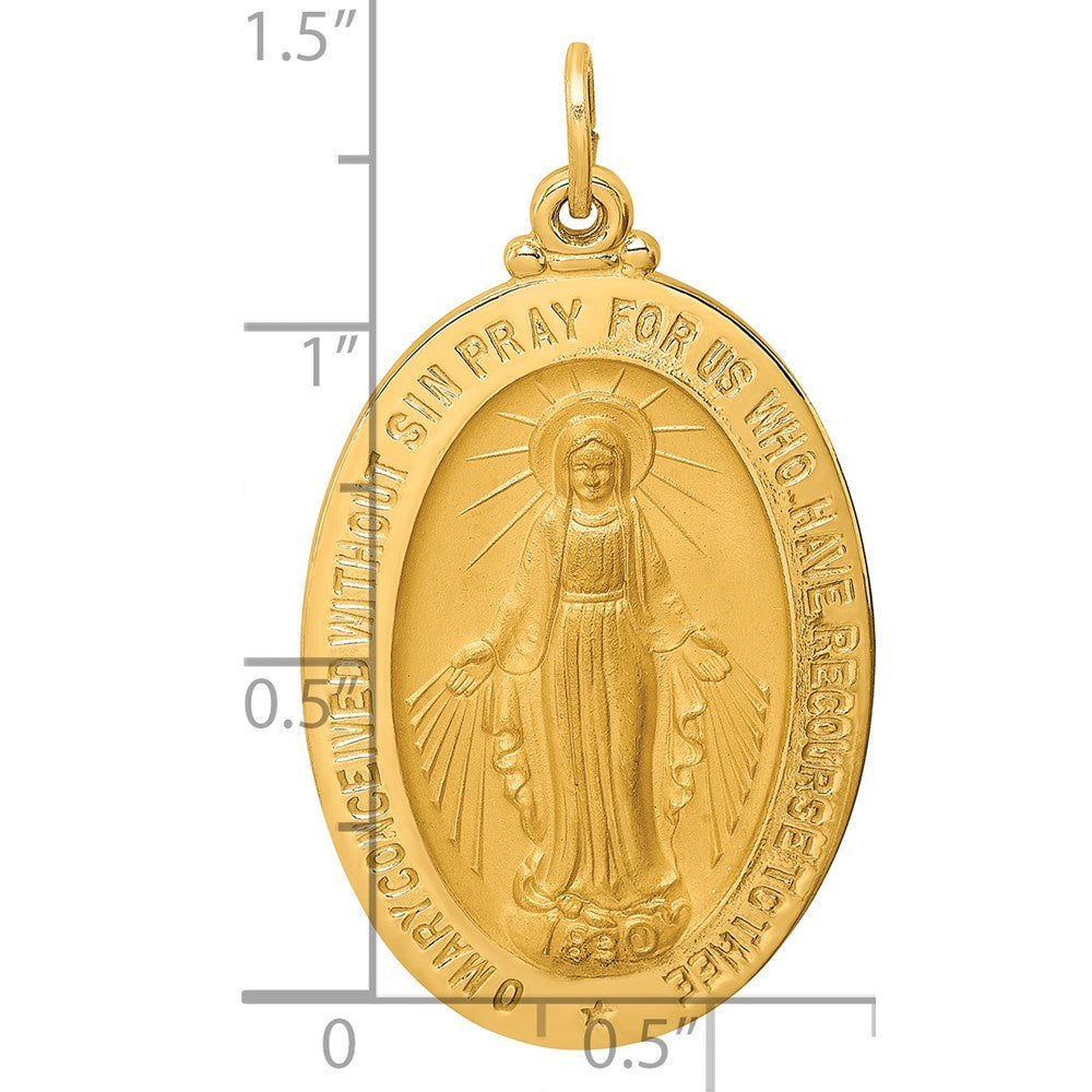 14k Yellow Gold Solid Polished Satin Large Oval Miraculous Medal