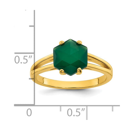 Sterling Silver Gold-tone Green Chalcedony Ring Size 6
