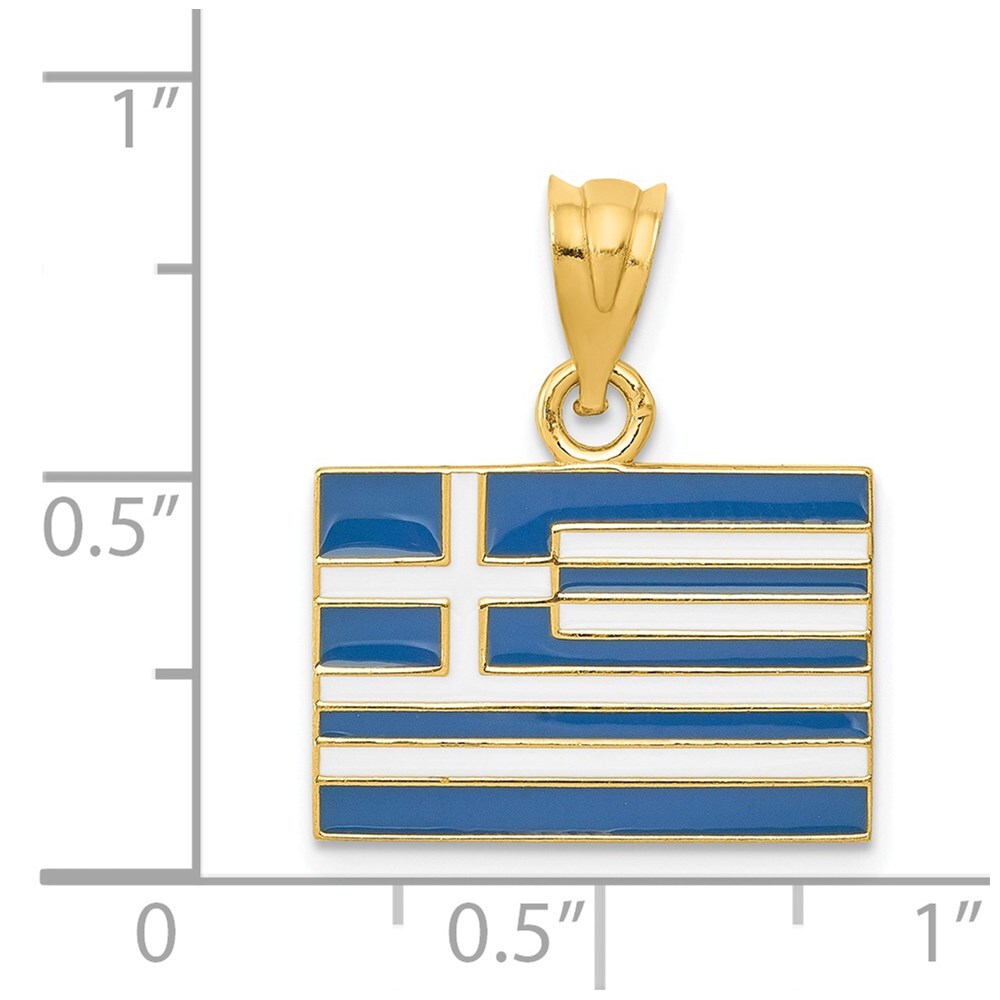 14k Yellow Gold Solid Enameled Greece Flag Pendant for Women