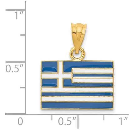14k Yellow Gold Solid Enameled Greece Flag Pendant for Women