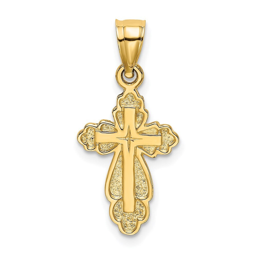 14k Yellow Gold Solid Polished and Textured Cross Charm Pendant for Women