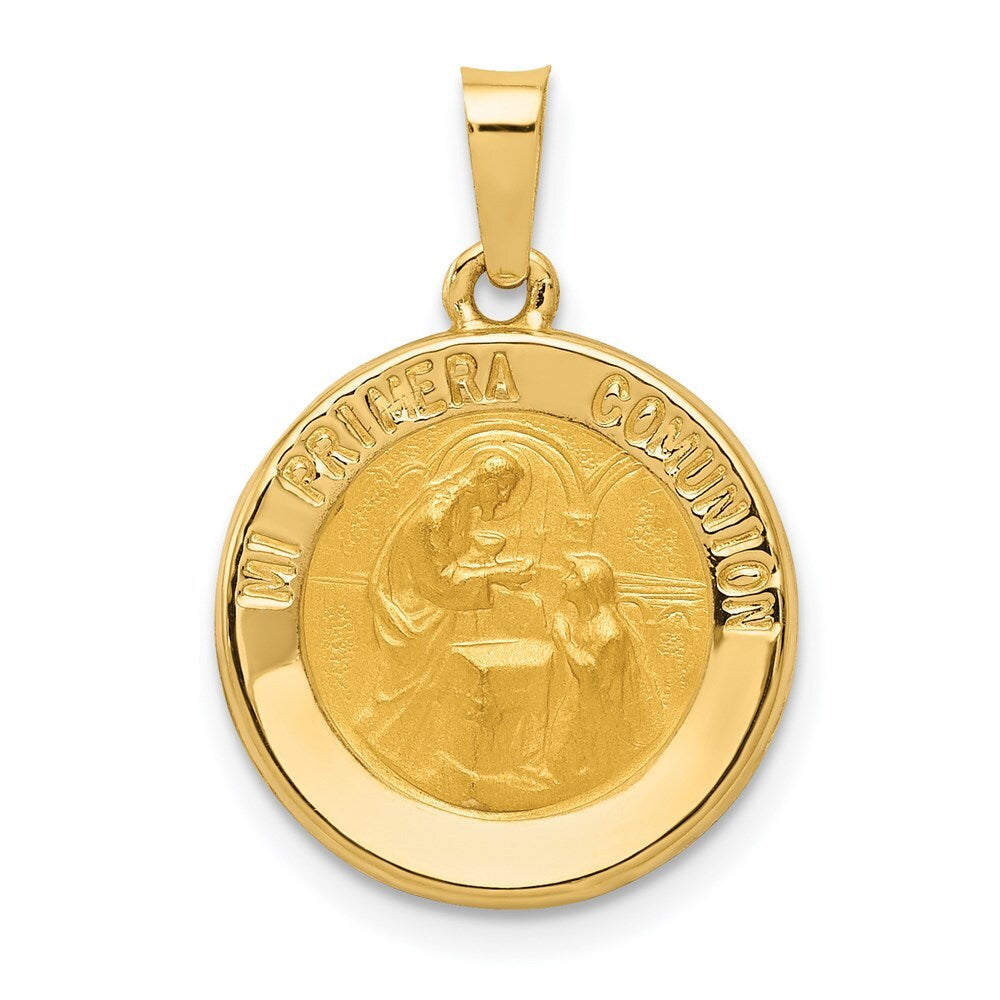 14k Yellow Gold Polished/Satin Spanish 1st Communion Medal Hollow Pendant